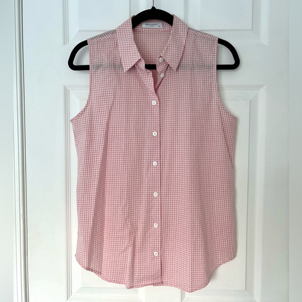 Equipment Pink & White Gingham Colleen Sleeveless Shirt Blouse Size S or M